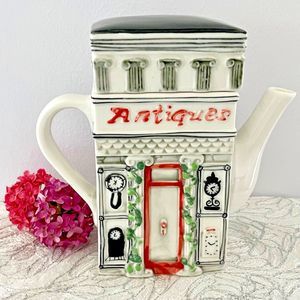 Figural Teapot Village Antiques Store by MSRF, Inc. Unique Shape and Fun Details